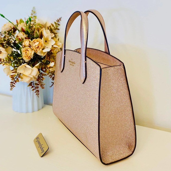 Kate spade purse tinsel glitter satchel handbag & wallet rose gold - Picture 5 of 10